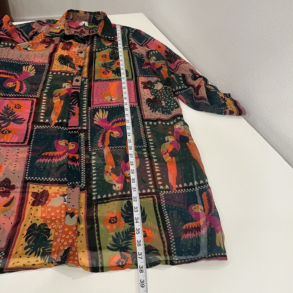 Women’s Tunic Top Cover Up Sheer Colorful Parrots Tropical XL Travel Resort - Picture 7 of 7